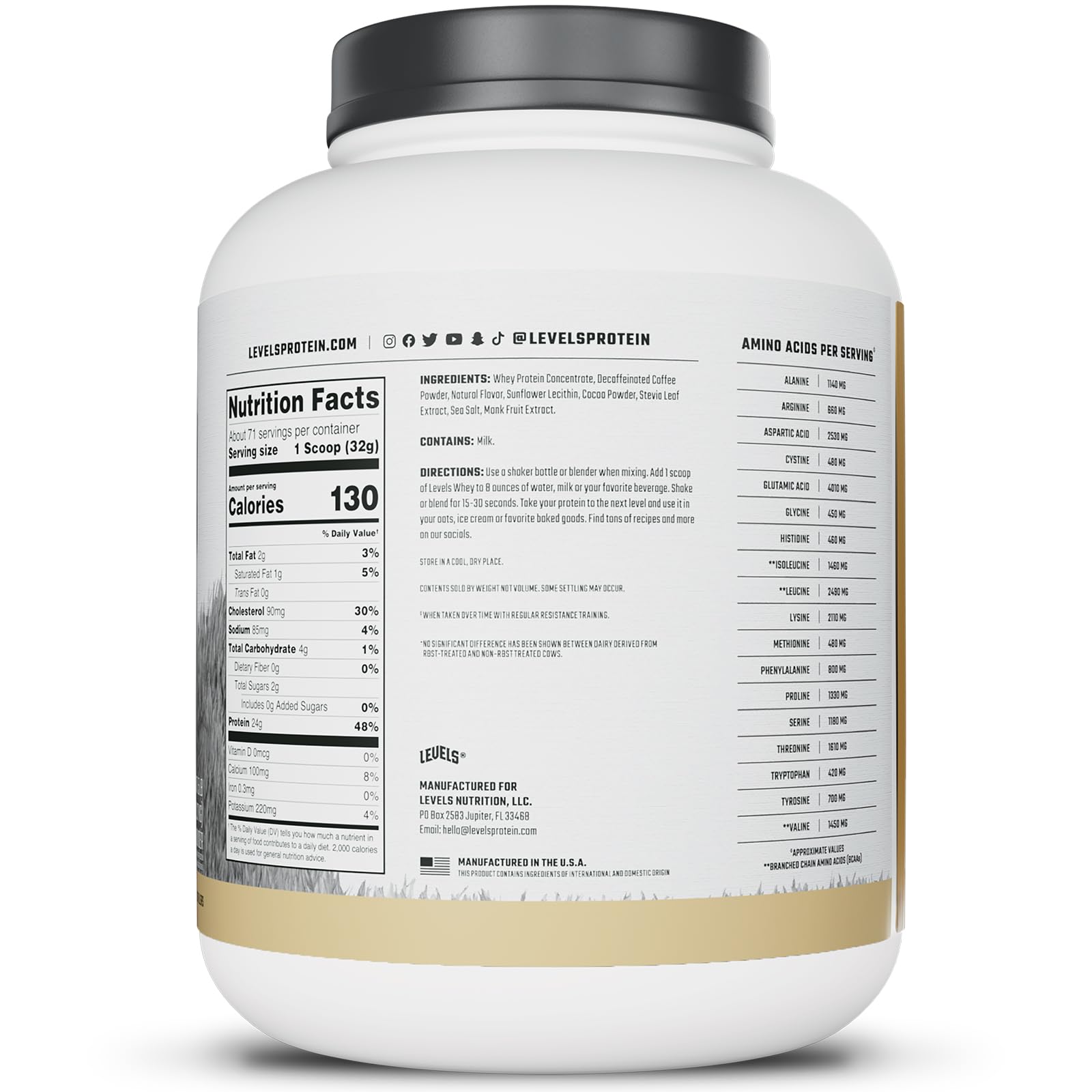 Levels Whey Cappuccino fabriqué aux États-Unis: contrôle qualité