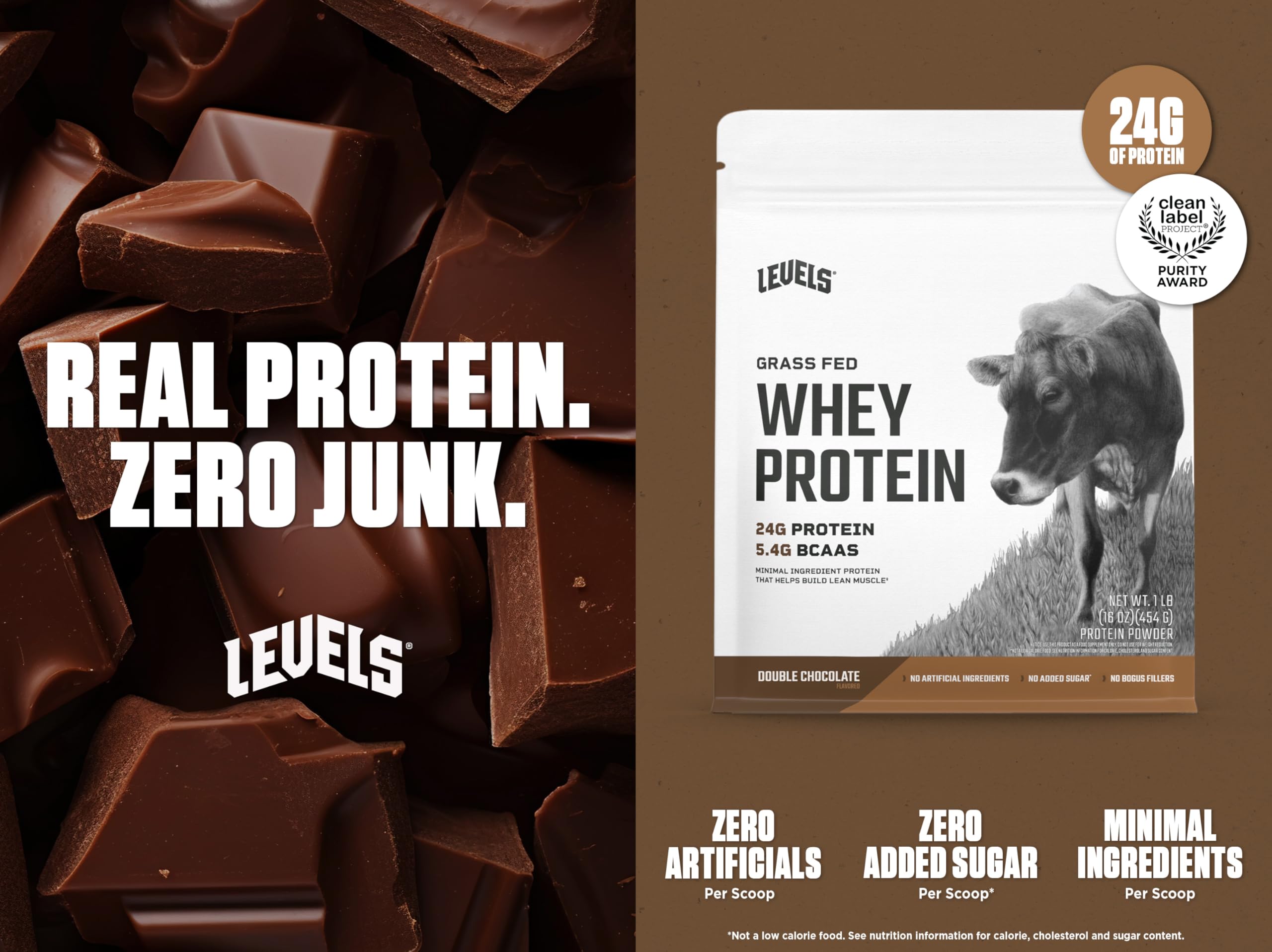 Levels Whey Protéine Double Chocolat – cuillère doseuse indiquant une portion idéale.