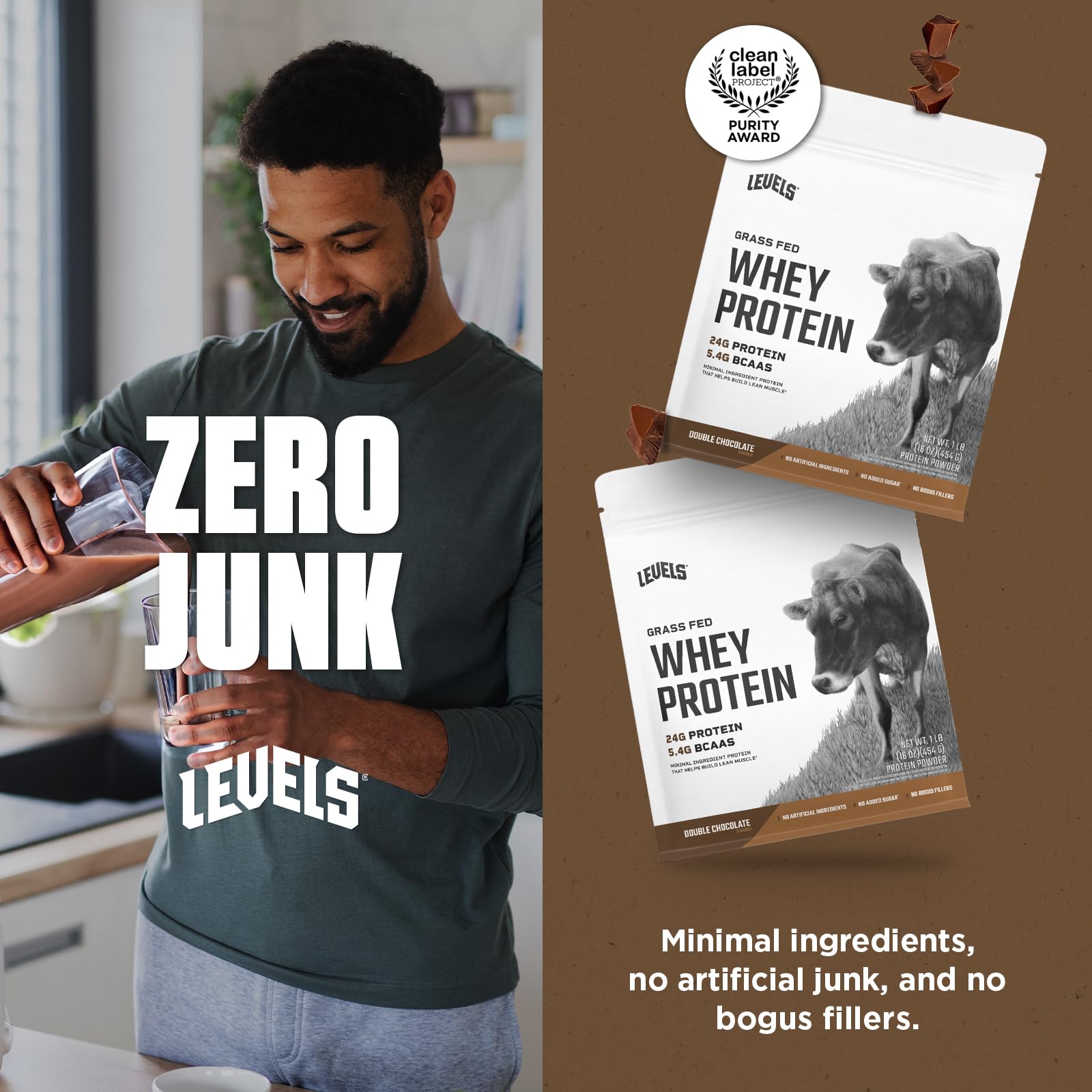 Levels Whey Protéine Double Chocolat – fabrication américaine et procédés doux.