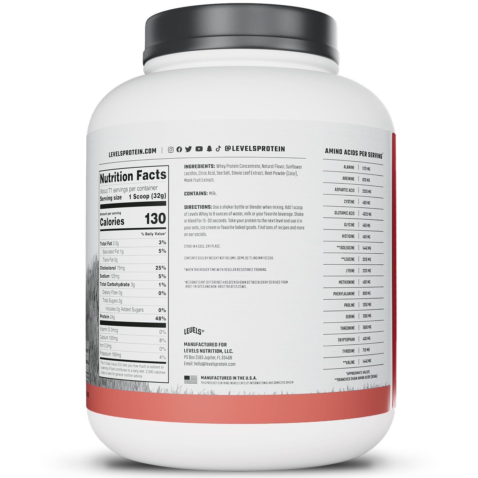 Levels Whey Protéine fabriqué aux États-Unis – qualité premium.