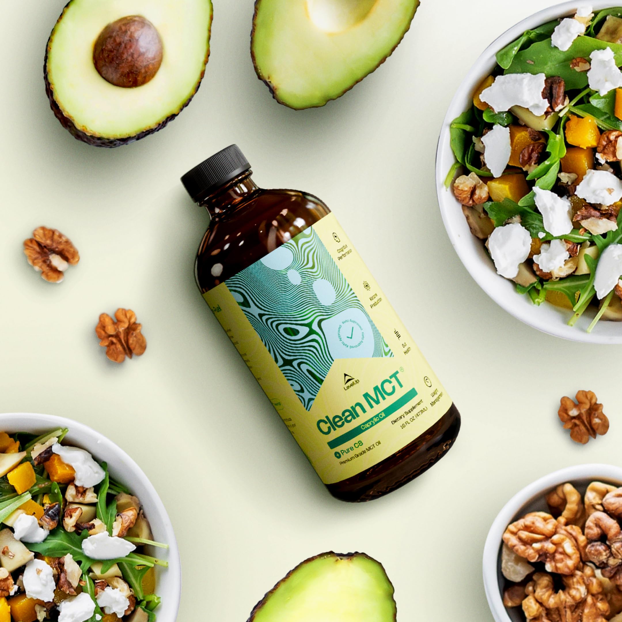 Flacon en verre robuste et bouchon refermable LevelUp C8 MCT.