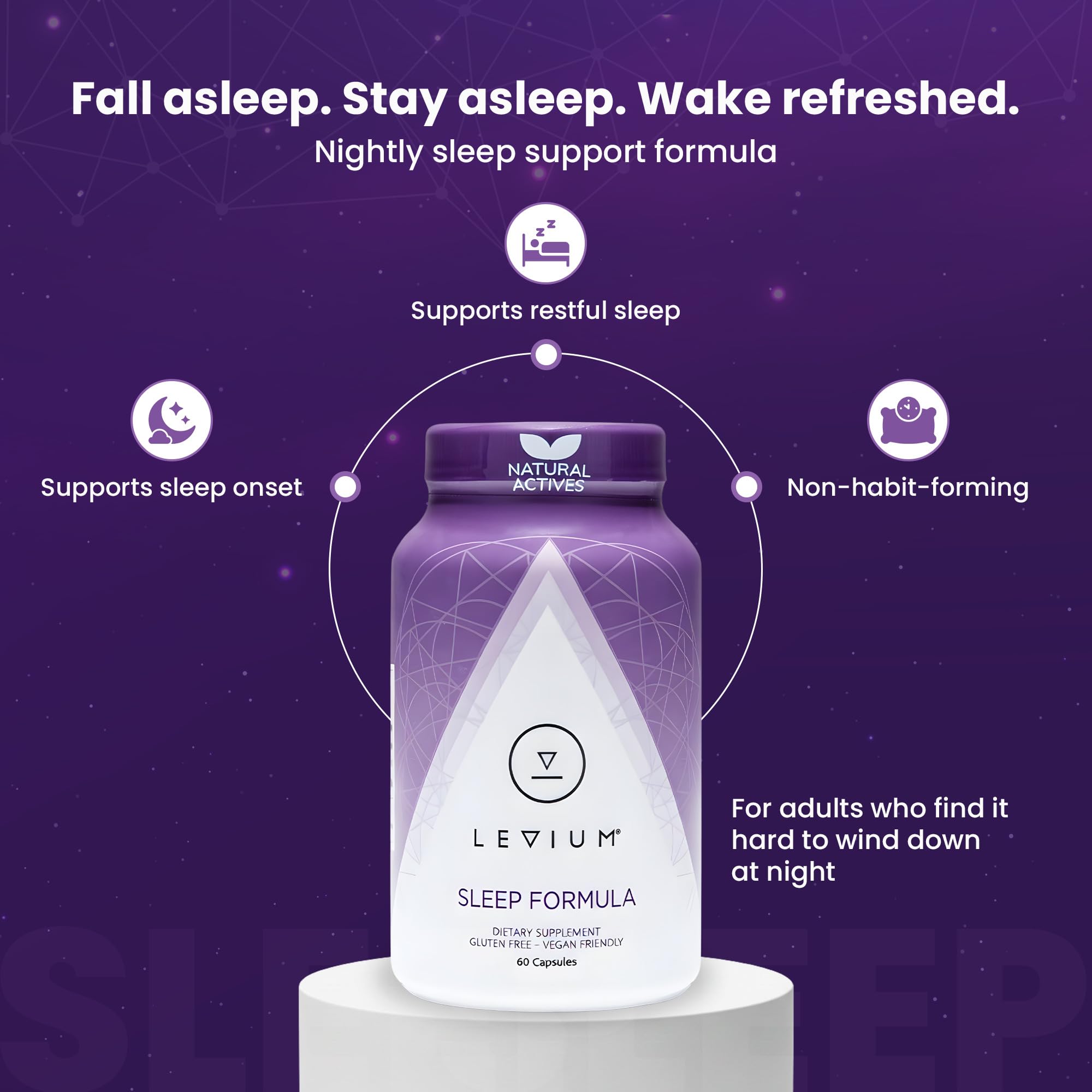Levium Sommeil: étiquette claire qui montre les ingrédients et les conseils d’utilisation.
