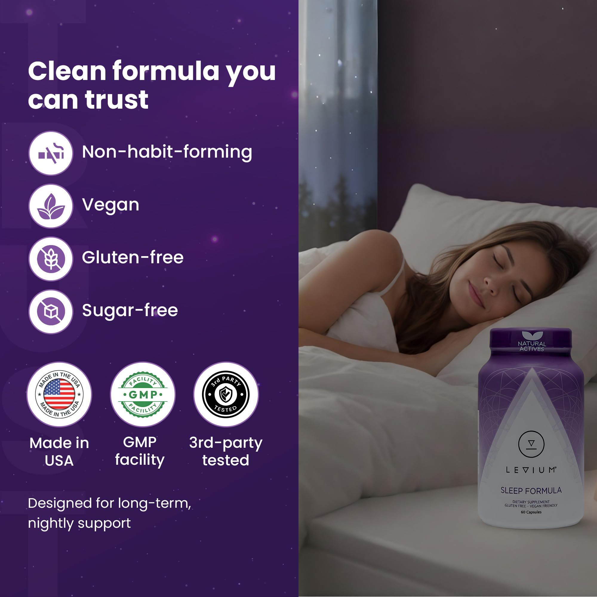 Levium Sommeil: scène nocturne calme inspirant la détente avant le coucher.