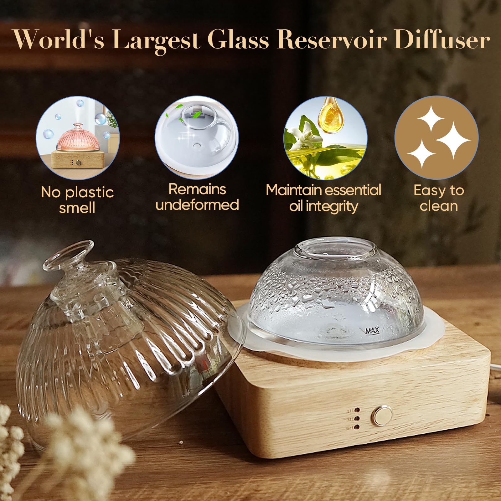 Levoair diffuseur avec capot en verre et base bois