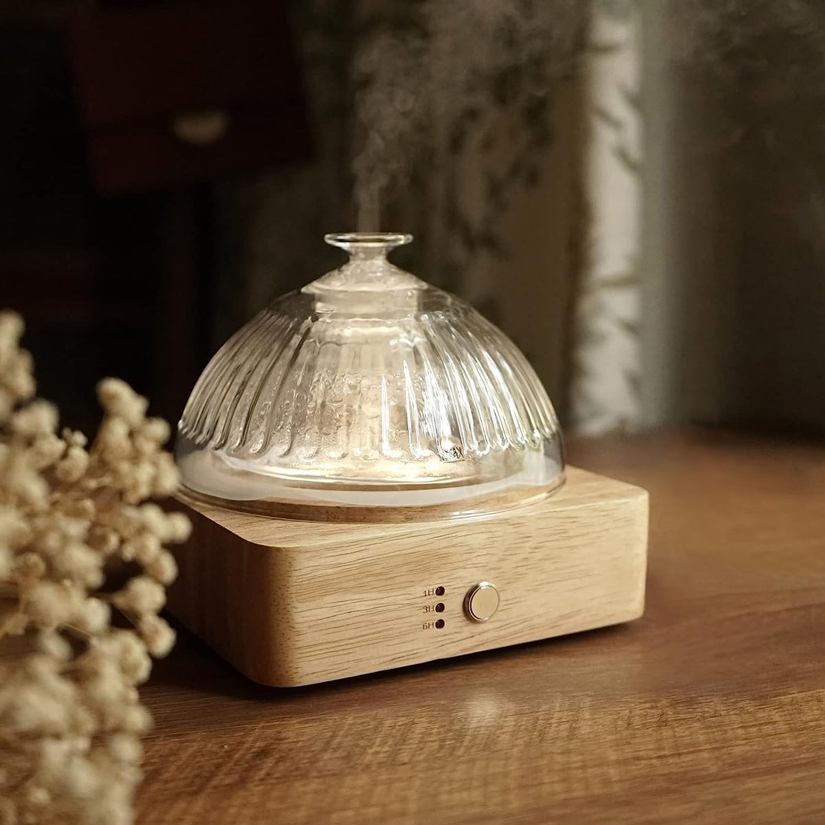 Levoair diffuseur en verre avec réservoir 200 ml et base bois
