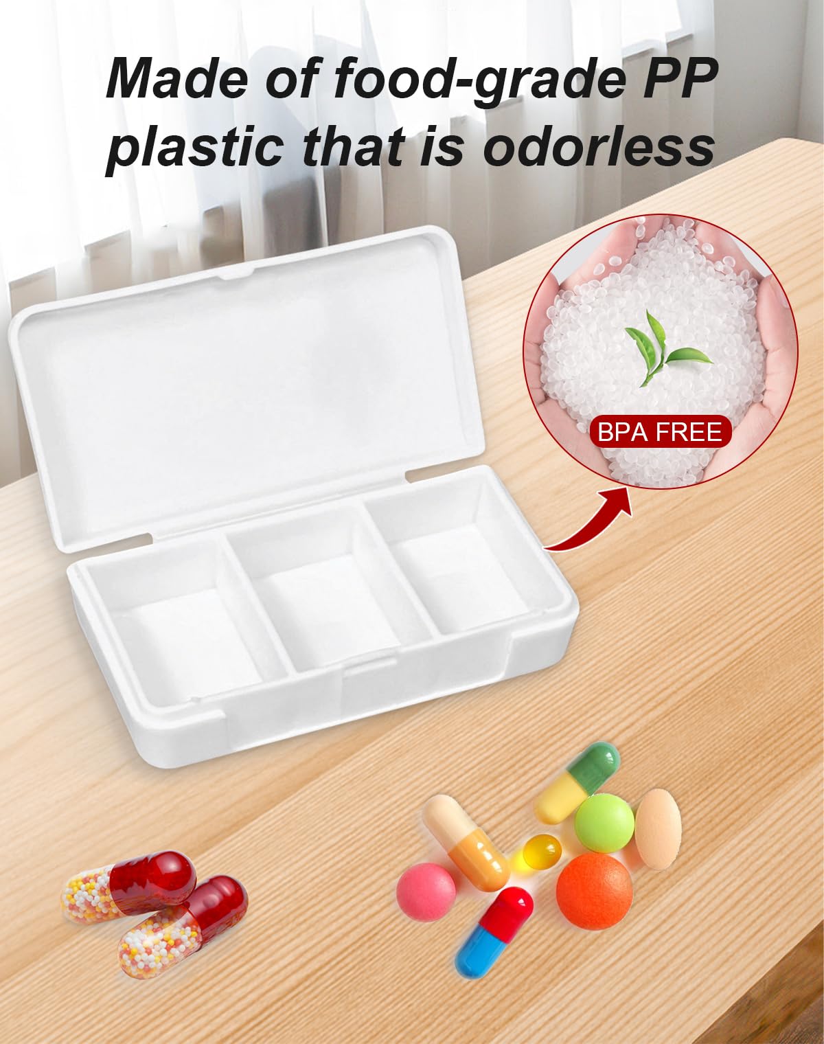 Lexaoyoo materiau sans BPA: plastique PP sûr pour pilules.