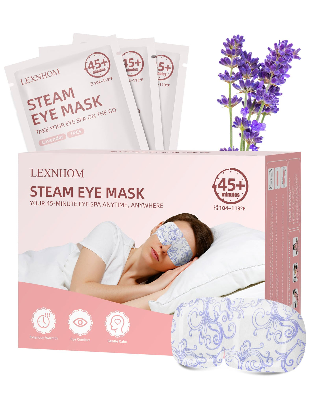 LEXNHOM masque yeux à vapeur avec emballage individuel, pratique voyage et repos