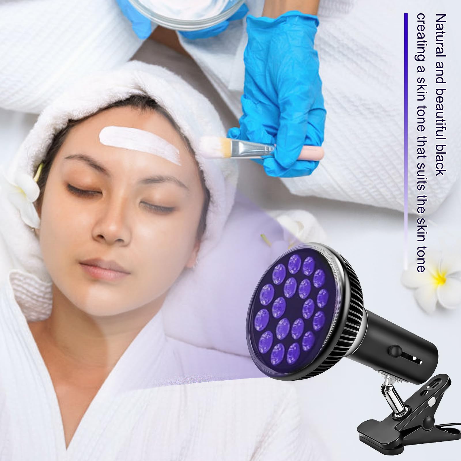 Lampe LGEXRCH: lumière violette apaisante dirigée vers le visage.