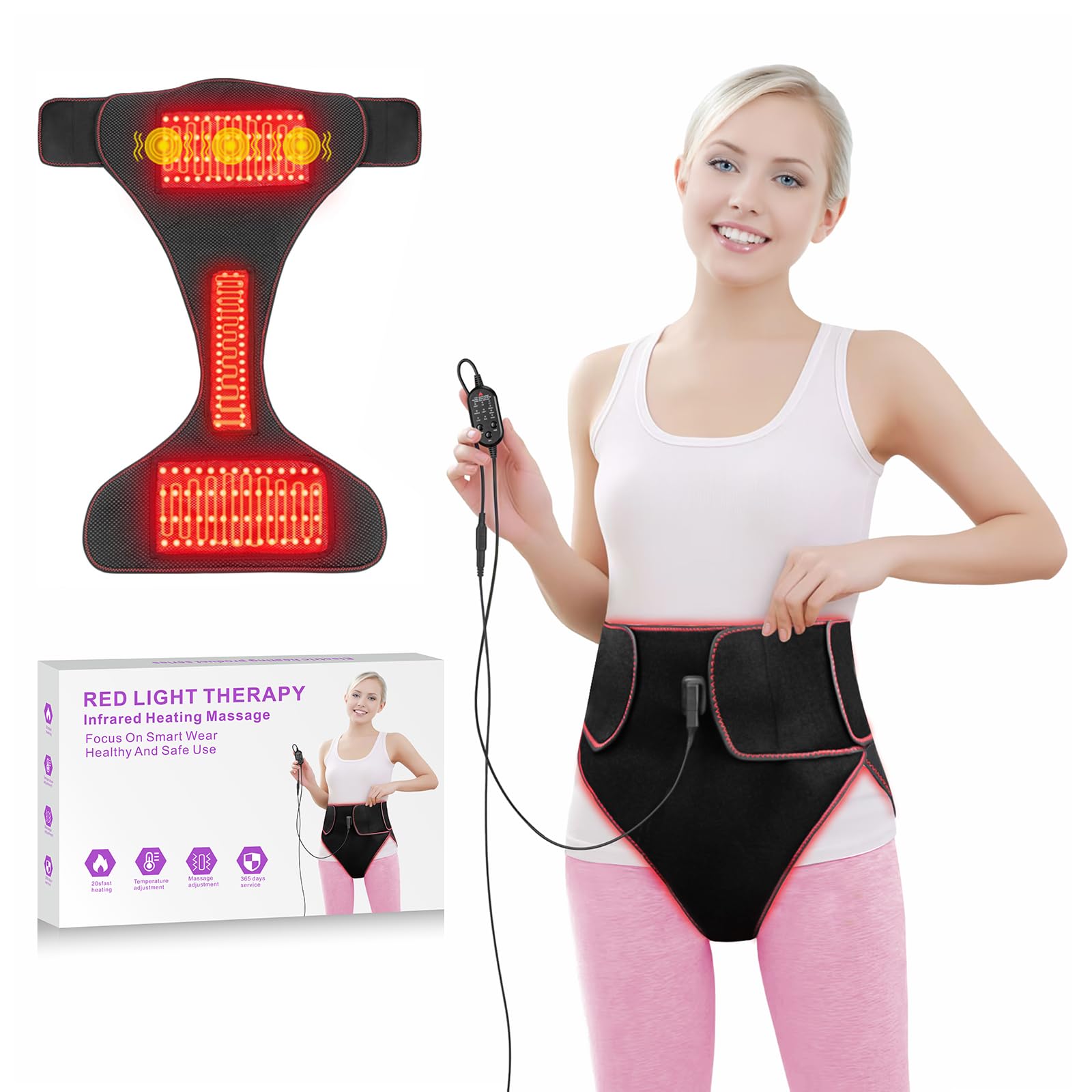 LHDCTK Ceinture Thérapie Lumière Rouge 3 en 1 pour dos et zones sensibles