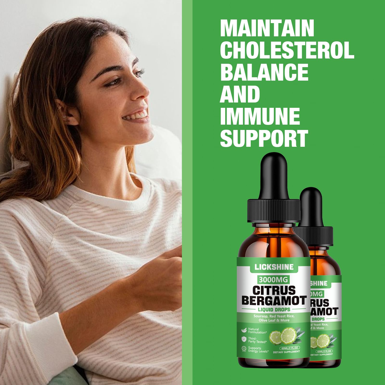 Utilisation quotidienne des gouttes Lickshine bergamote, soutien potentiel du bien etre.