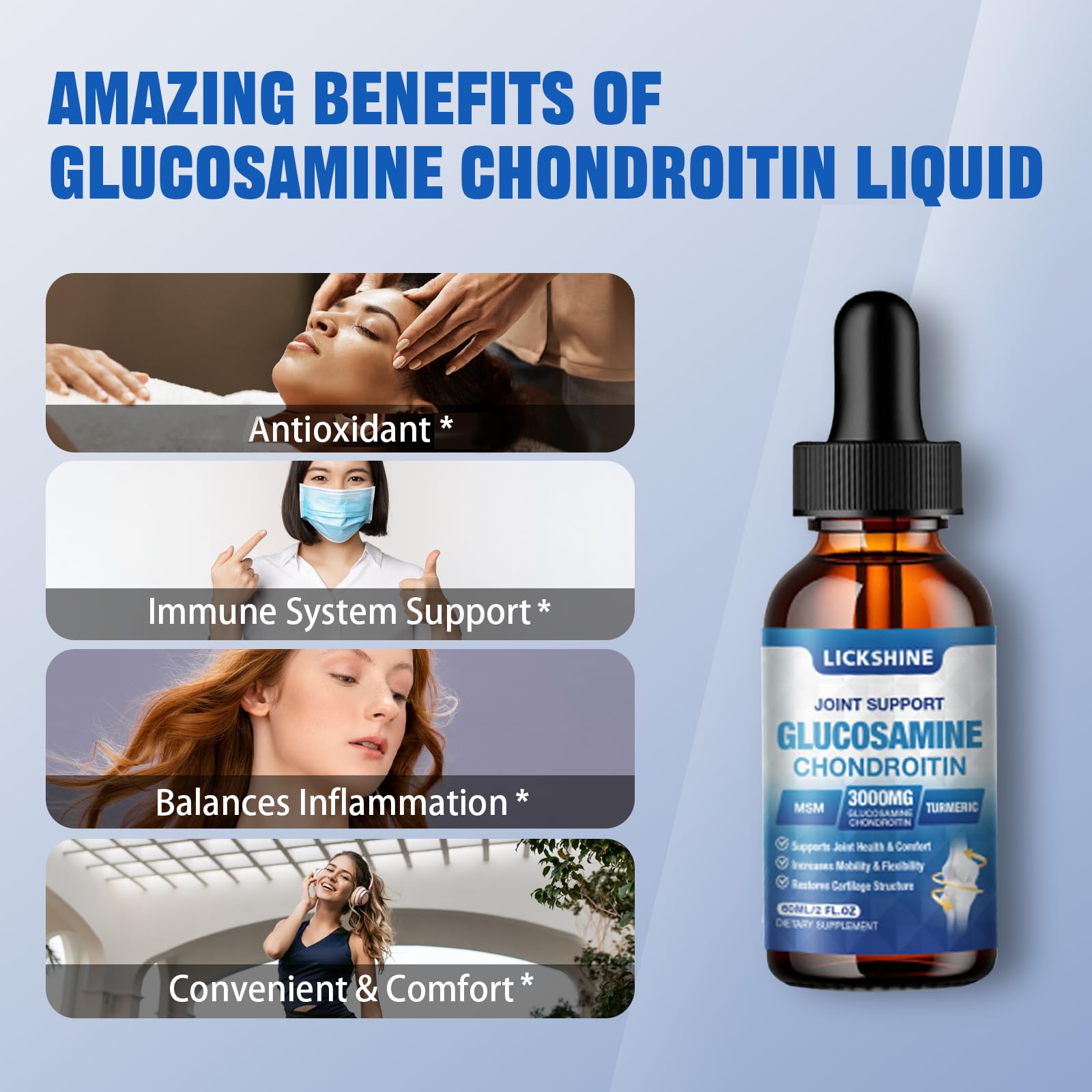 Lickshine formulation avancée, actifs pour confort articulaire.