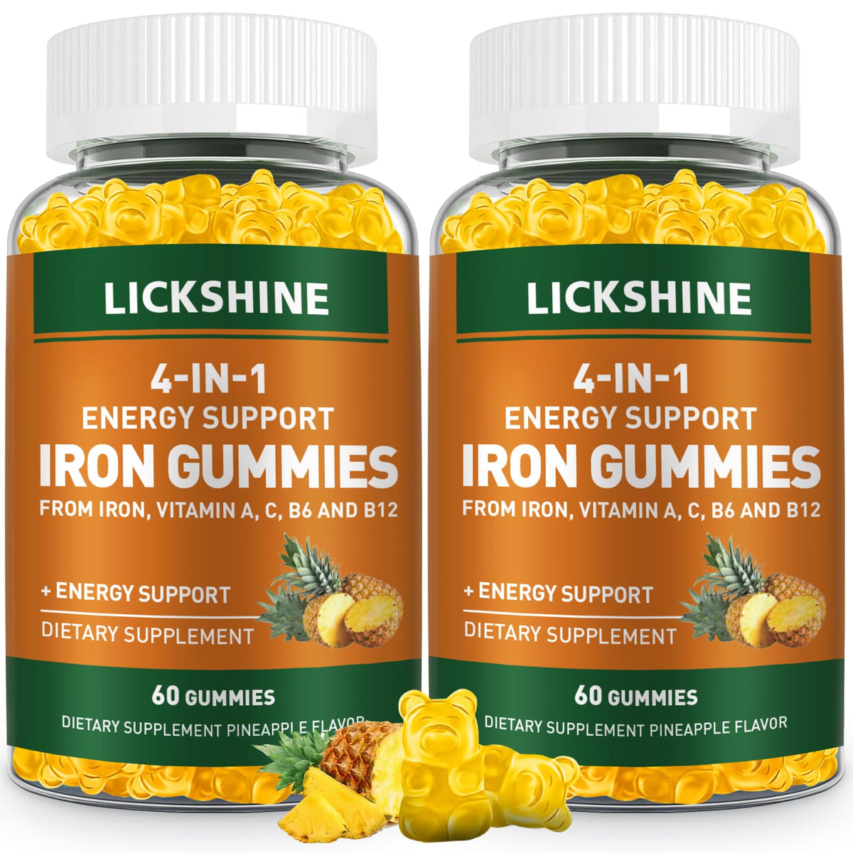 Gommes de fer Lickshine à l’ananas dans la boîte, énergie douce.