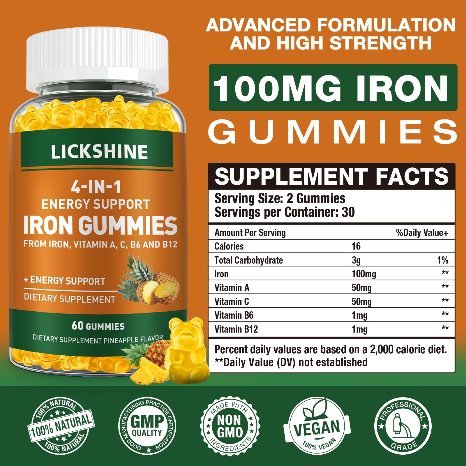 Gommes Lickshine avec vitamines C/A/B pour meilleure absorption.