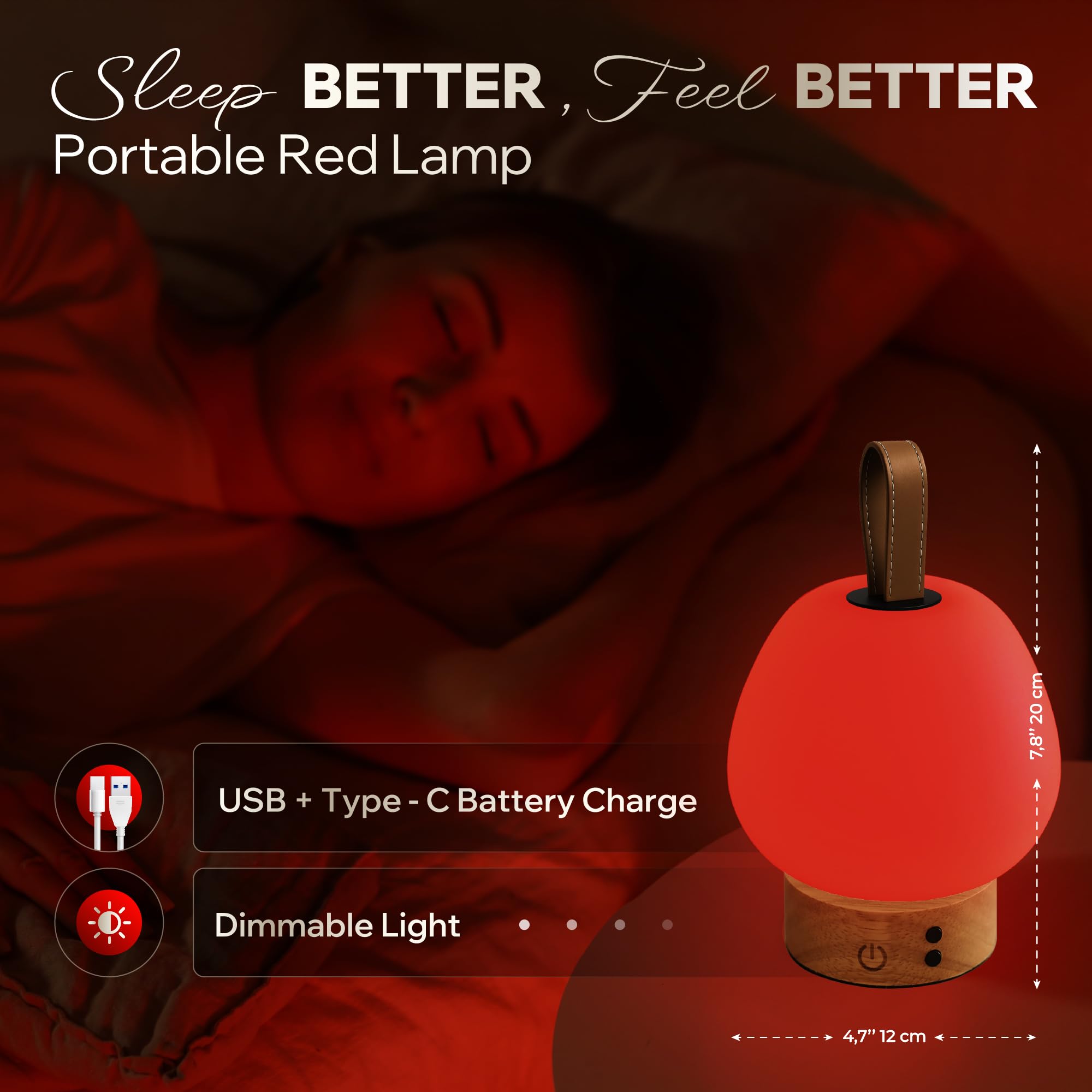 Liderstar lampe rouge 660 nm sur table lit, sans fil et pratique.