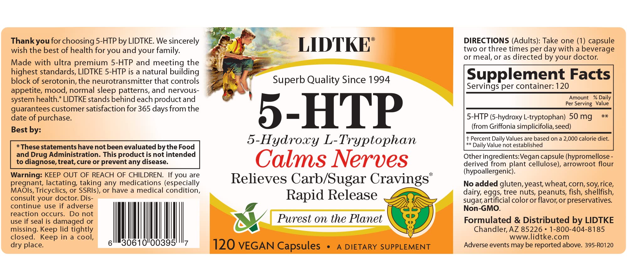 Lidtke 5-HTP: emballage clair et pratique pour une routine bien-être quotidienne.
