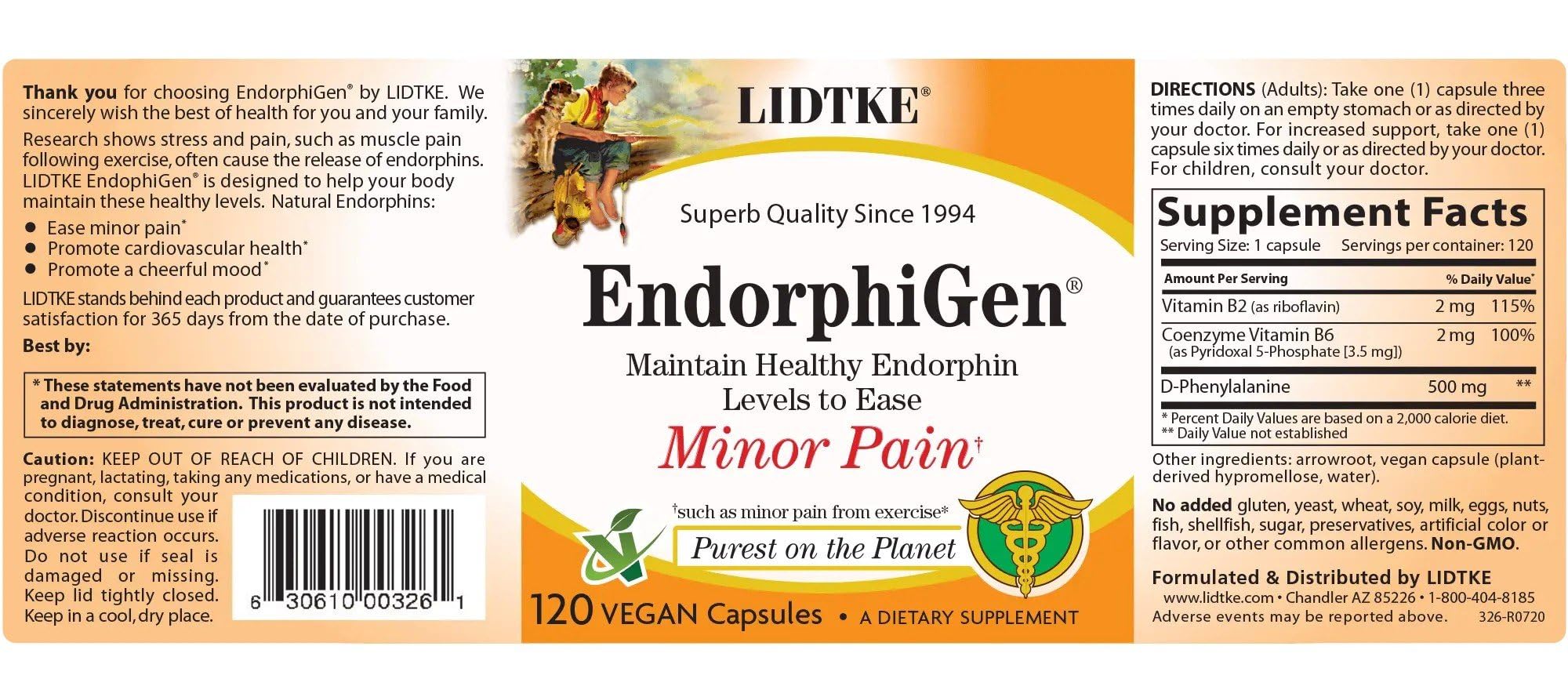 Détail clair de l'étiquette Endorphigen par Lidtke Technologies