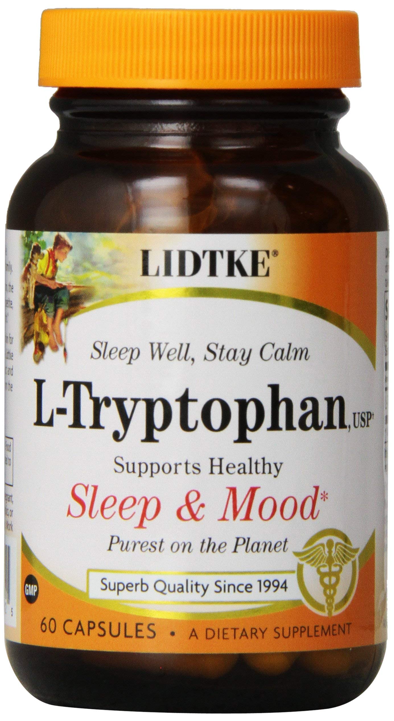 Lidtke L-Tryptophane Capsules – boîte: soutien potentiel au bien-être et équilibre nerveux.