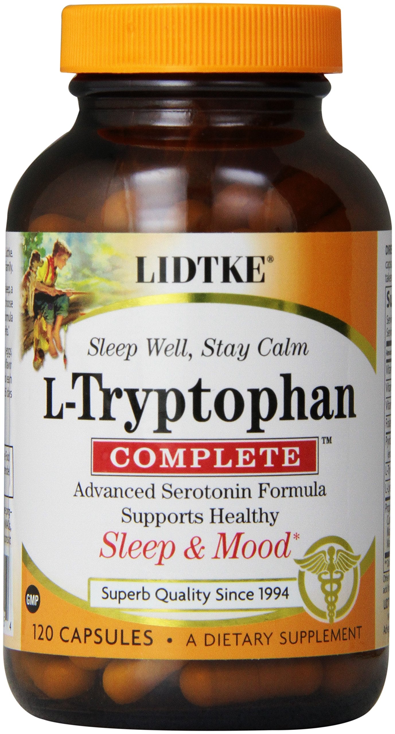 Lidtke L-Tryptophane Complete - Bouteille de capsules, soutien potentiel au sommeil et à l'humeur.
