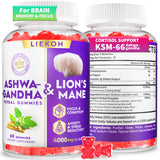 Gomme Liekoh Ashwagandha et Lion Mane dans la bouteille, soutien quotidien.
