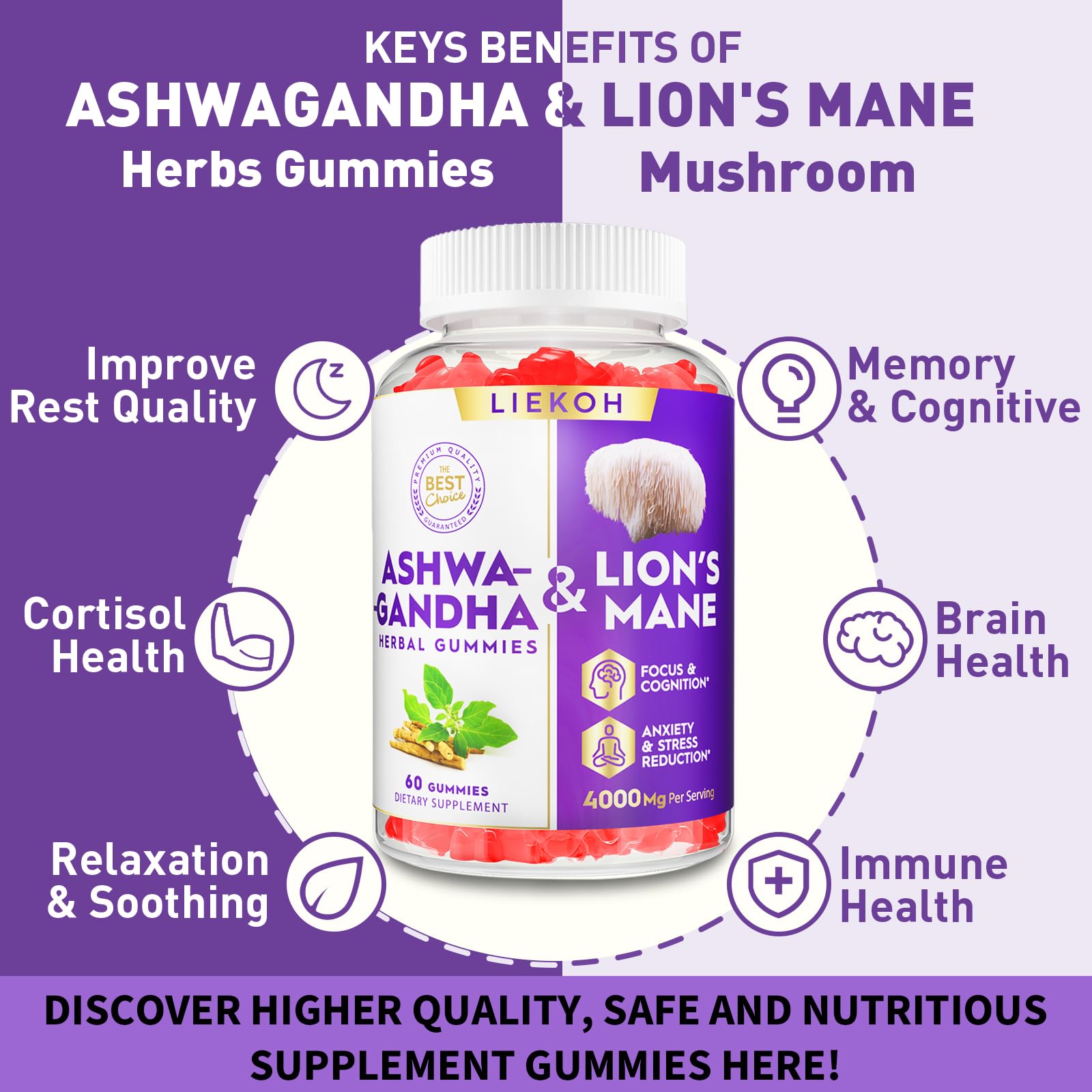 Boîte Liekoh Ashwagandha et Lion Mane, format pratique.