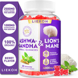 Ingrédients simples et naturels Liekoh Ashwagandha et Lion Mane, sans gluten.