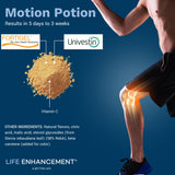 Life Enhancement Motion Potion, étiquette claire montrant le produit et ses usages potentiels.