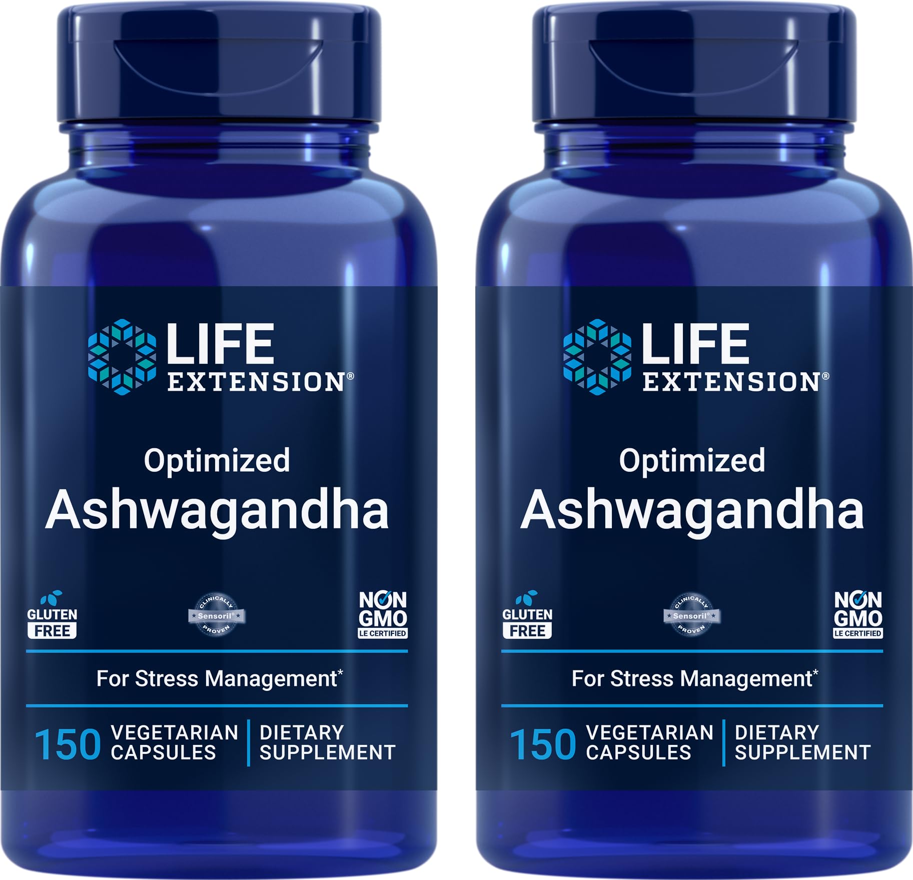 Life Extension Ashwagandha optimisé, bouteille 2x150 capsules, soutien quotidien