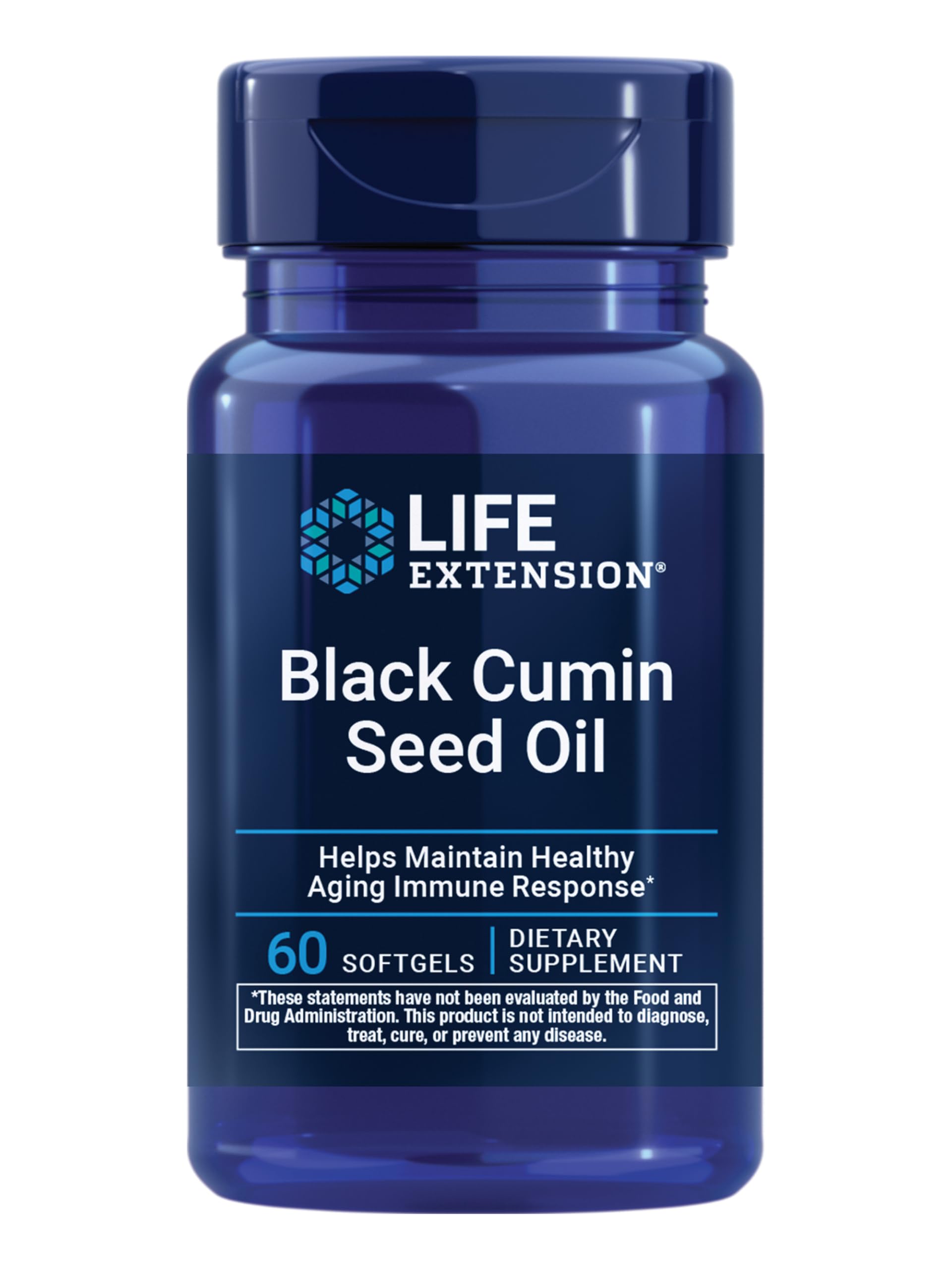 Life Extension Black Cumin Seed Oil - bouteille softgels, soutien immunitaire potentiel et bien-être.