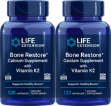 Life Extension Bone Restore: bouteille de gélules, calcium et vitamine K2 pour le soutien osseux