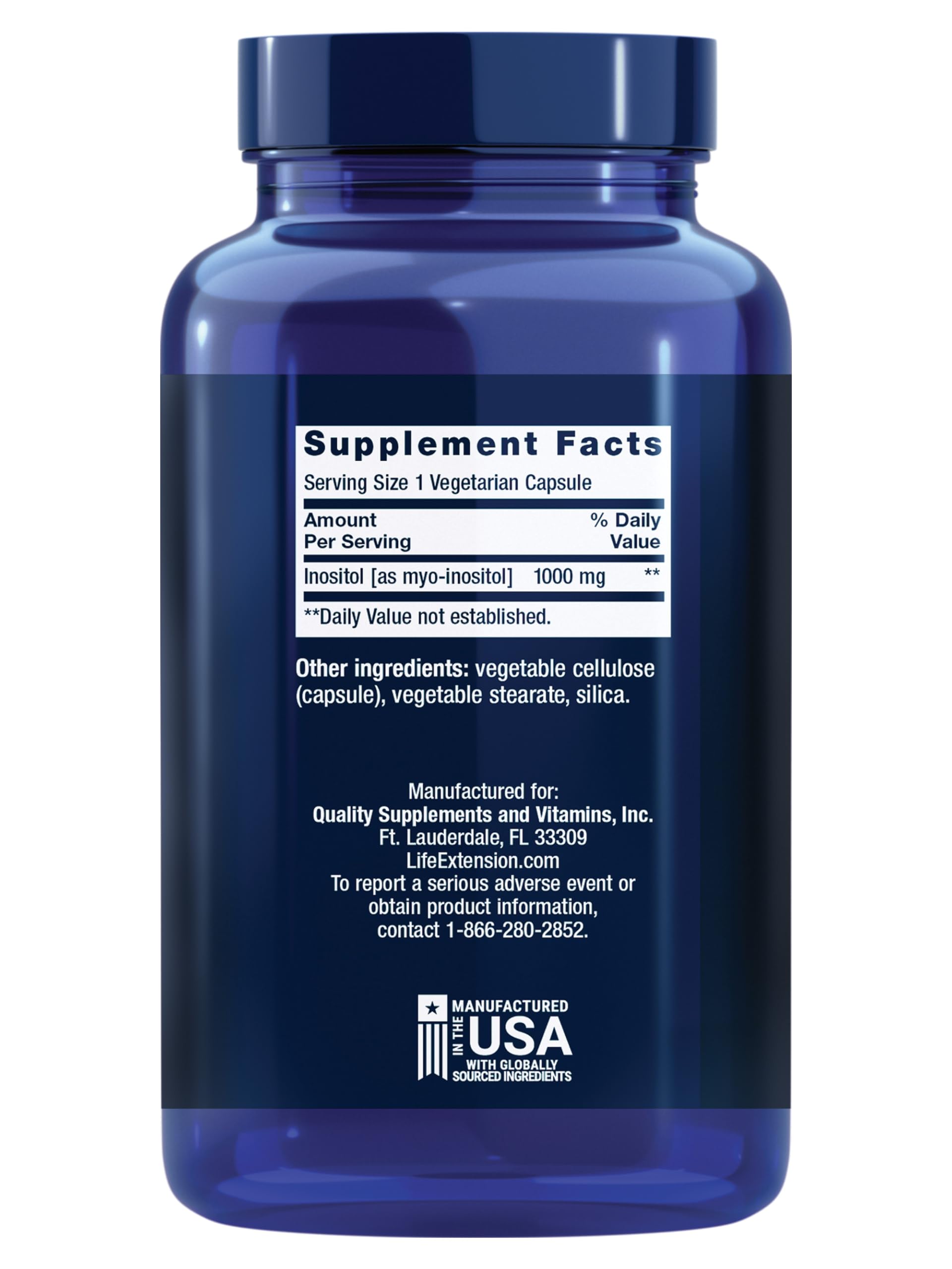 Bouteille Life Extension Inositol Myo – format pratique pour usage quotidien.