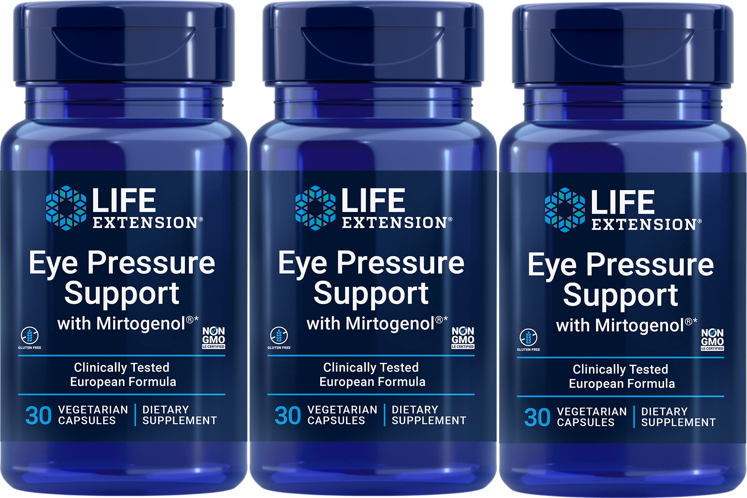 Life Extension bouteille montrant le soutien potentiel à la pression oculaire au quotidien.