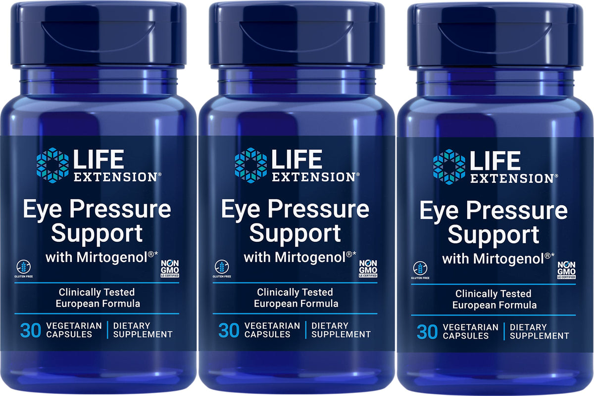 Life Extension bouteille montrant le soutien potentiel à la pression oculaire au quotidien.