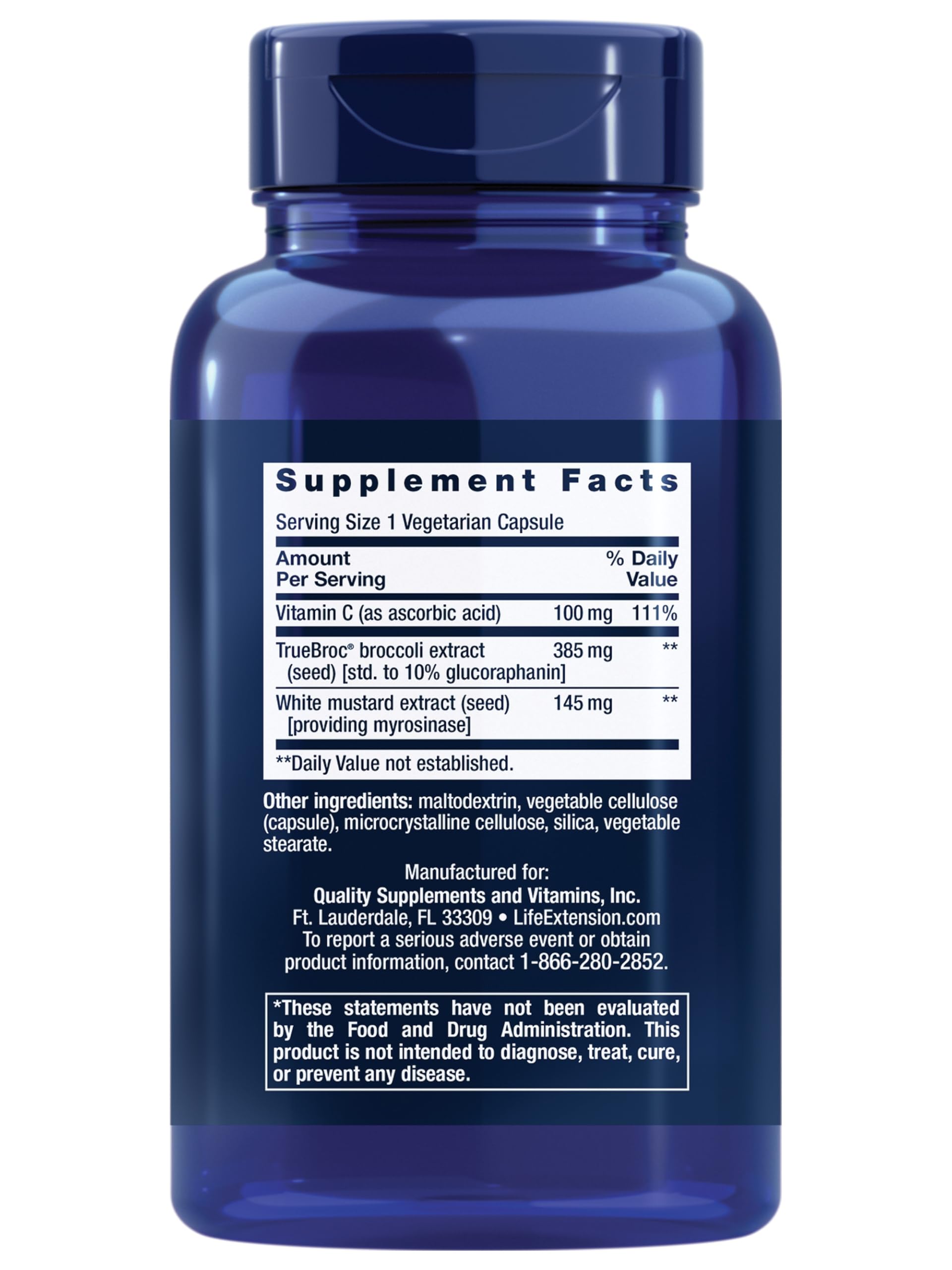 Life Extension brocoli-bouteille-30capsules prête pour une utilisation quotidienne.