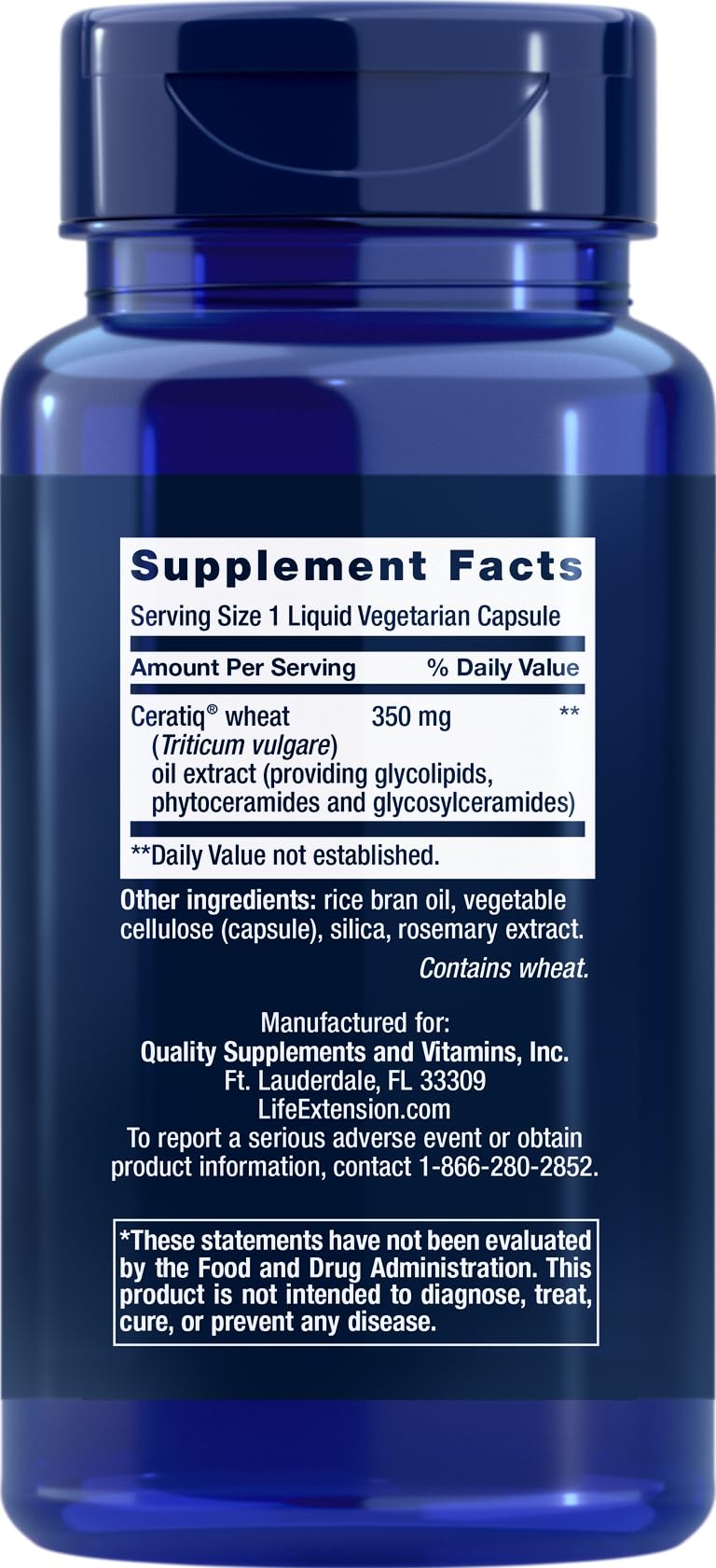 Life Extension Skin Restoring Ceramides – gélules végétariennes, favorisent l'hydratation et la souplesse cutanée.