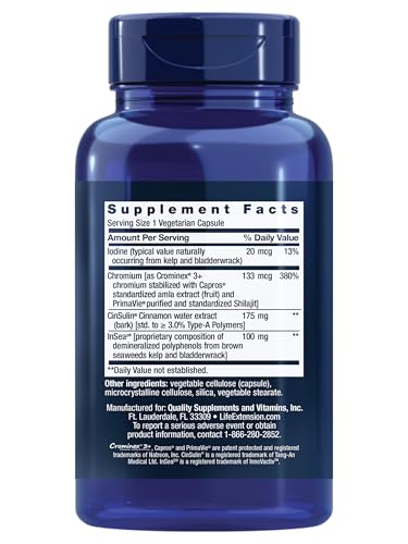 Life Extension CinSulin caplets sur blister, dosage simple après repas.