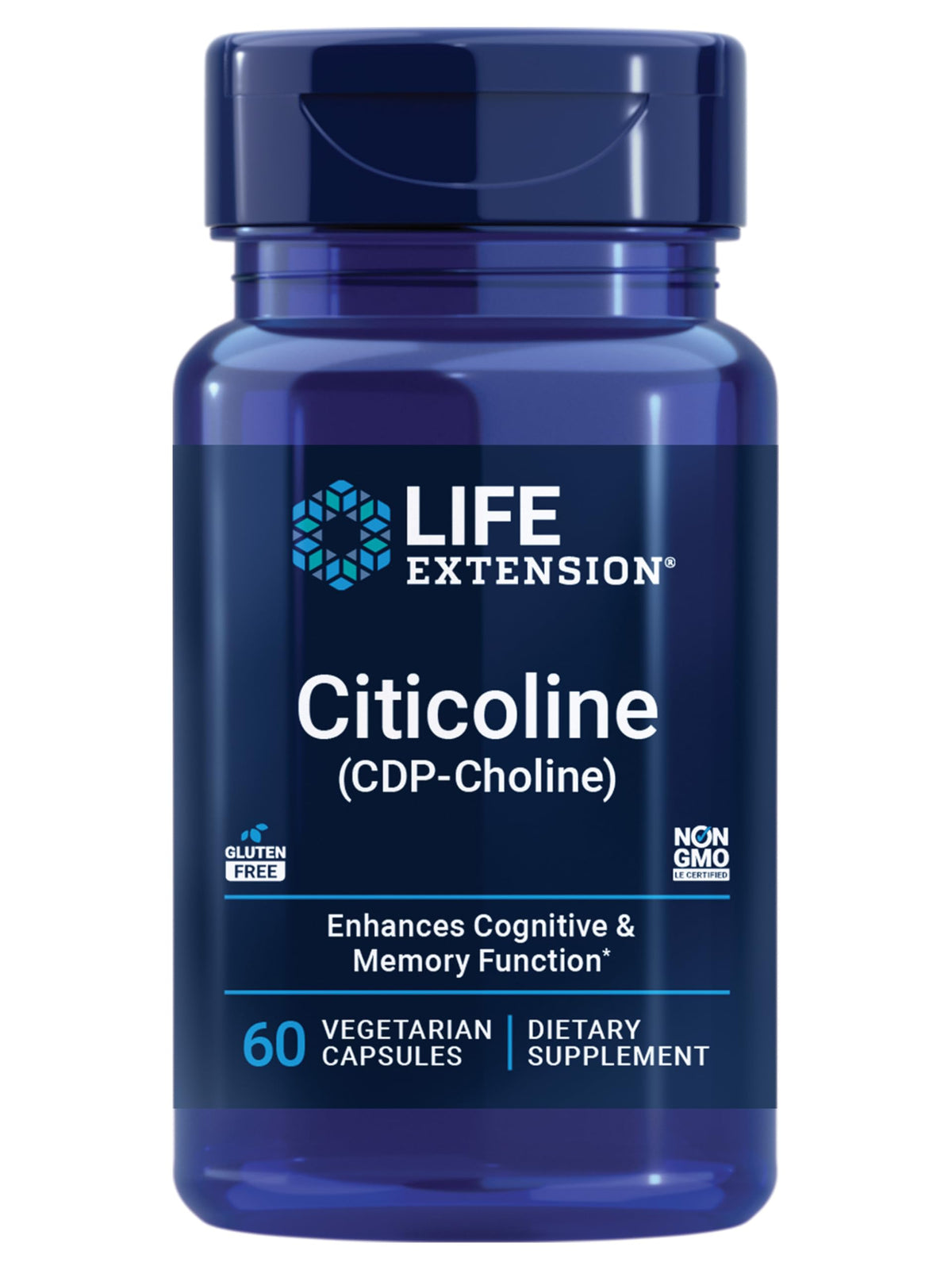 Life Extension Citicoline – bouteille de capsules, peut favoriser concentration et mémoire.