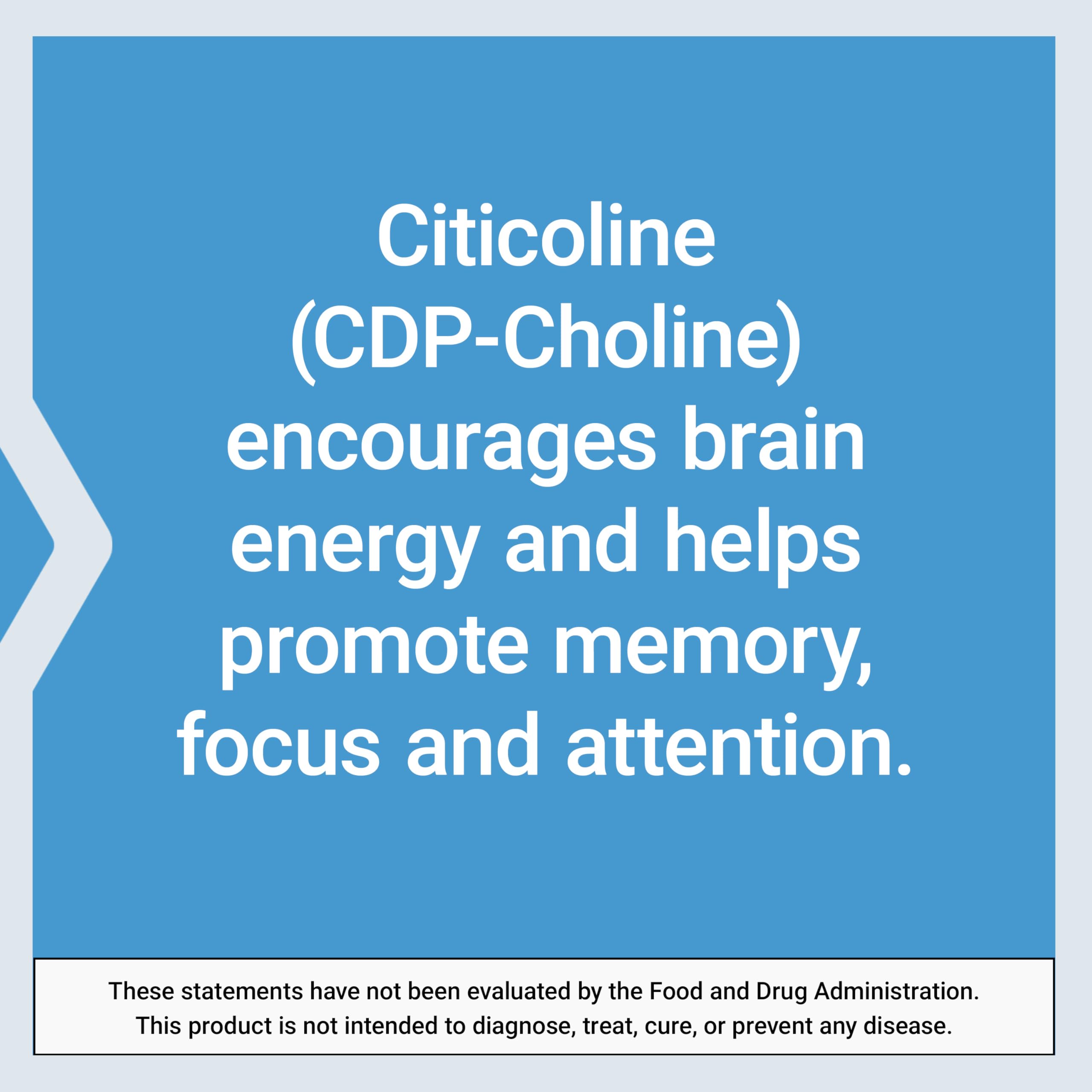 Life Extension Citicoline – tableau de composition, ingrédients non-OGM et pureté.