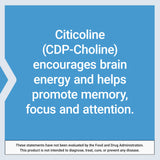 Life Extension Citicoline – tableau de composition, ingrédients non-OGM et pureté.