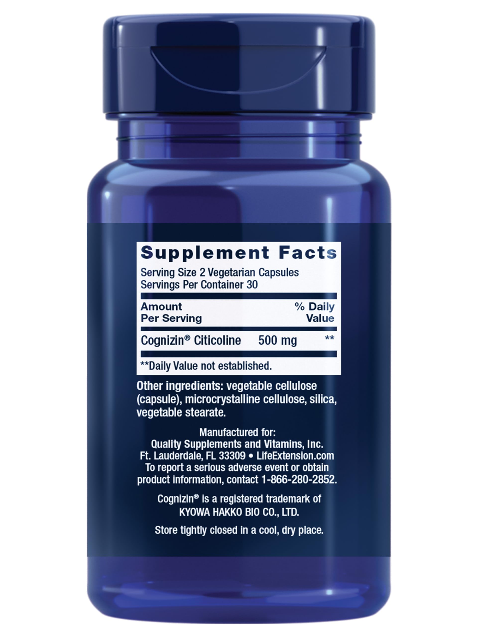 Life Extension Citicoline – étiquette claire, source fiable et traçabilité des ingrédients.