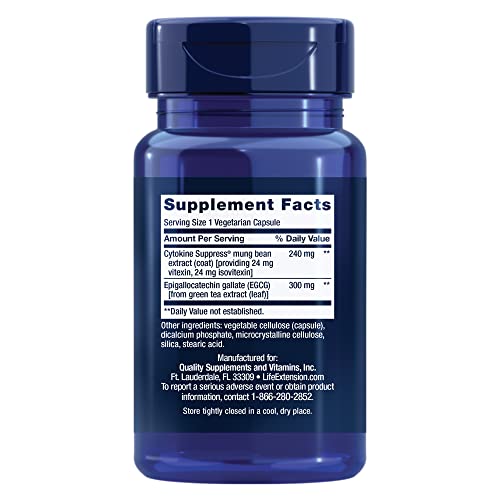 Life Extension Cytokine Supp EGCG - etiquette detaillant ingredients non-OGM et sans gluten
