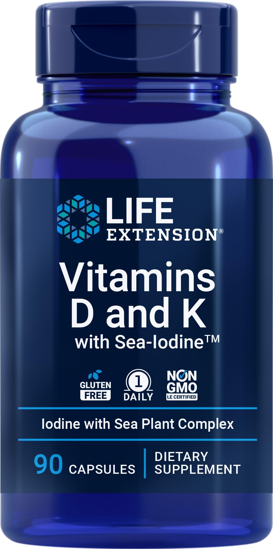 Life Extension D et K avec iode marine, capsules – prise quotidienne facile.