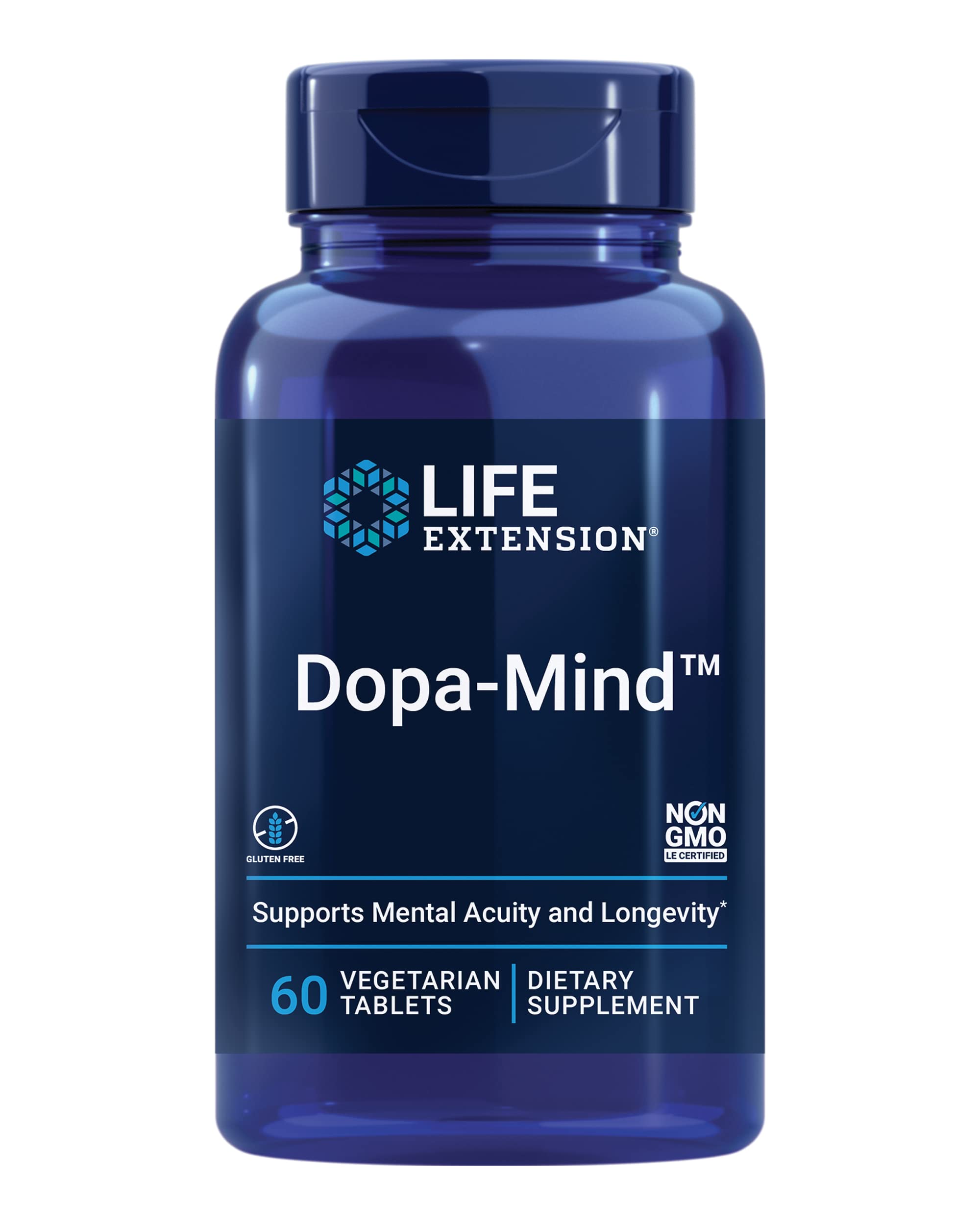 Life Extension Dopa-Mind – bouteille et étiquette, soutien potentiel de l'humeur et concentration