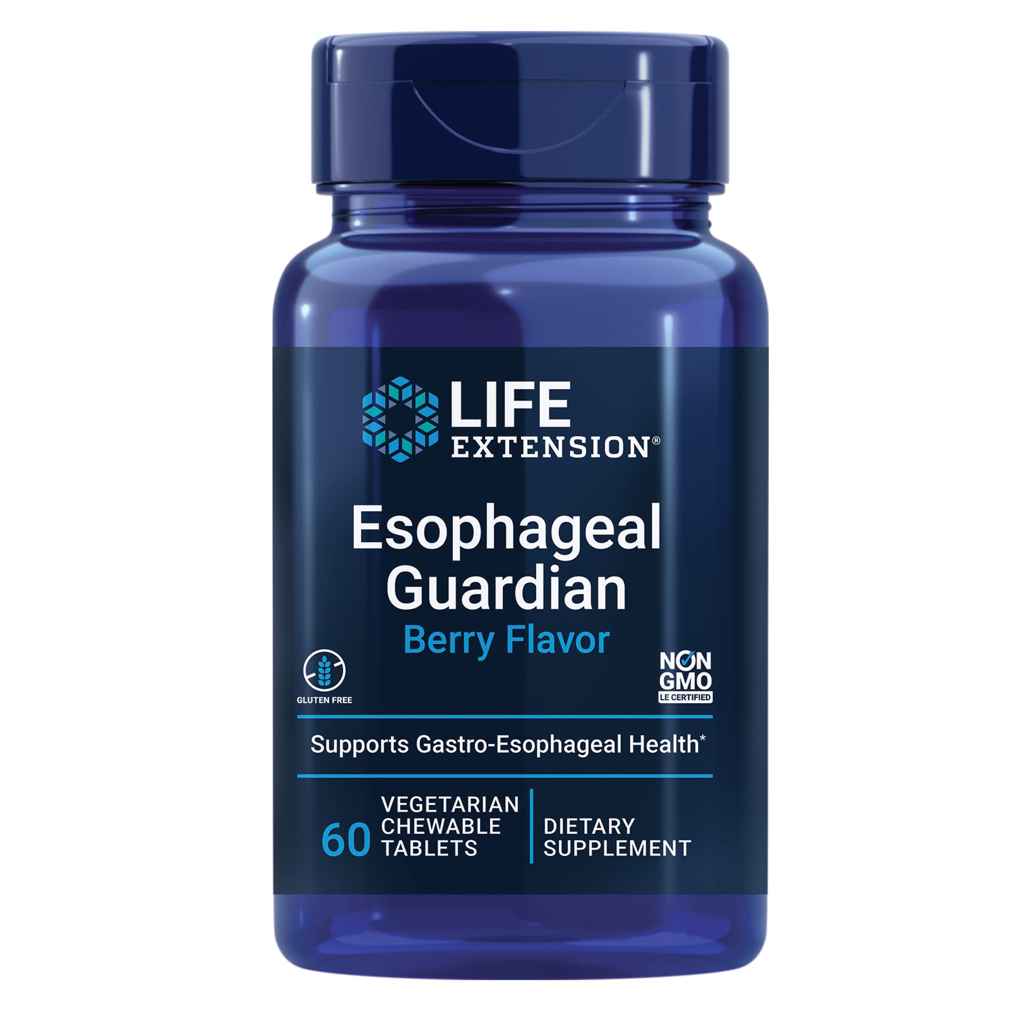 Life Extension Esophageal Guardian, comprimés à mâcher goût fruits rouges, confort digestif potentiel.
