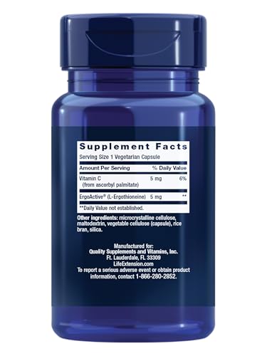 Life Extension Essential Youth L-Ergothioneine – capsules végétariennes, faciles à avaler dans une routine quotidienne