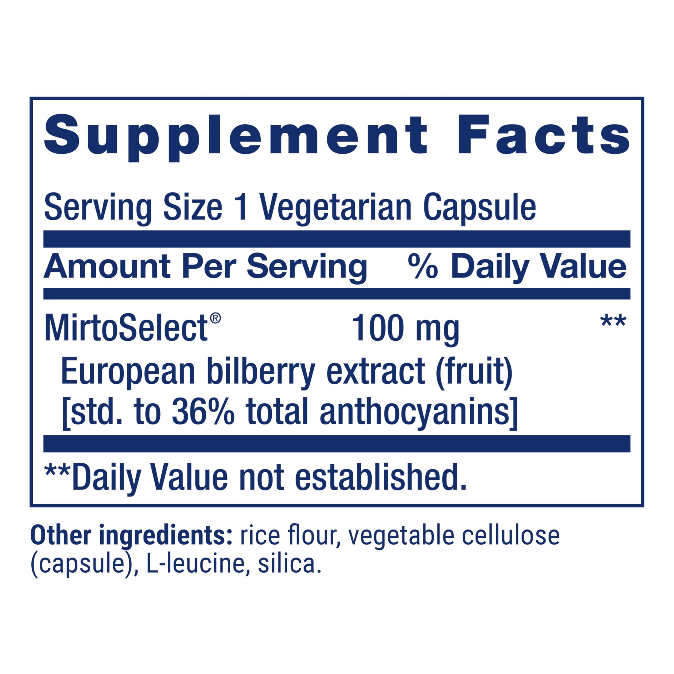 Life Extension Extrait de myrtille européenne – boîte, emballage clair et informatif