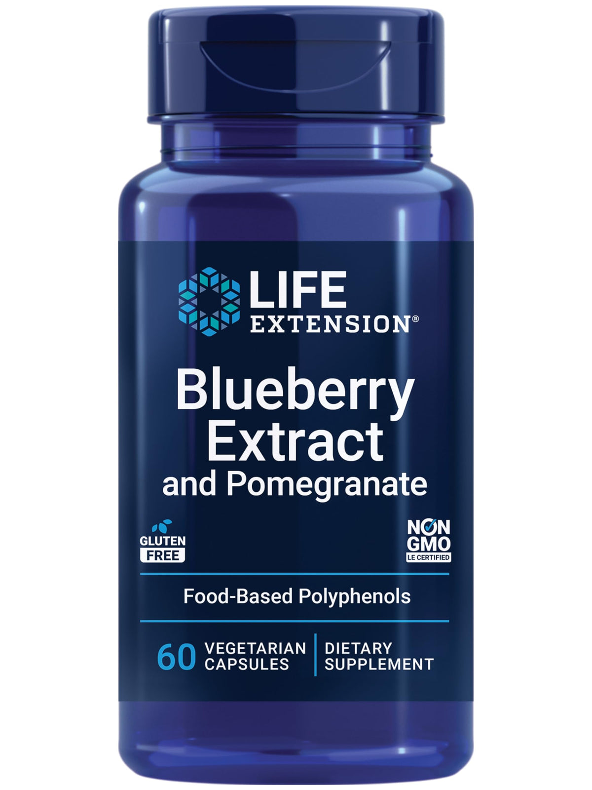 Life Extension Extrait Myrtille Grenade – bouteille montrant l'emballage et le potentiel soutien vasculaire.