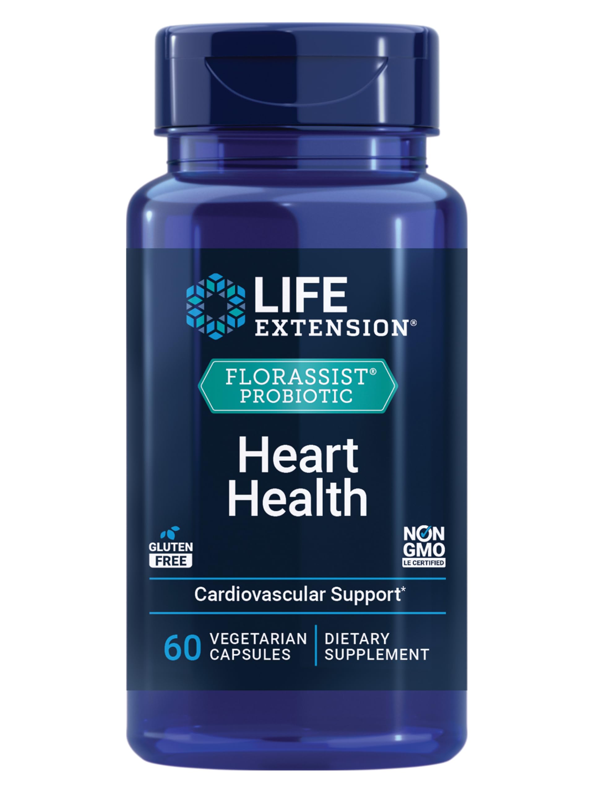 Life Extension FlorAssist: bouteille-capsules, soutien potentiel à la santé cardiovasculaire.