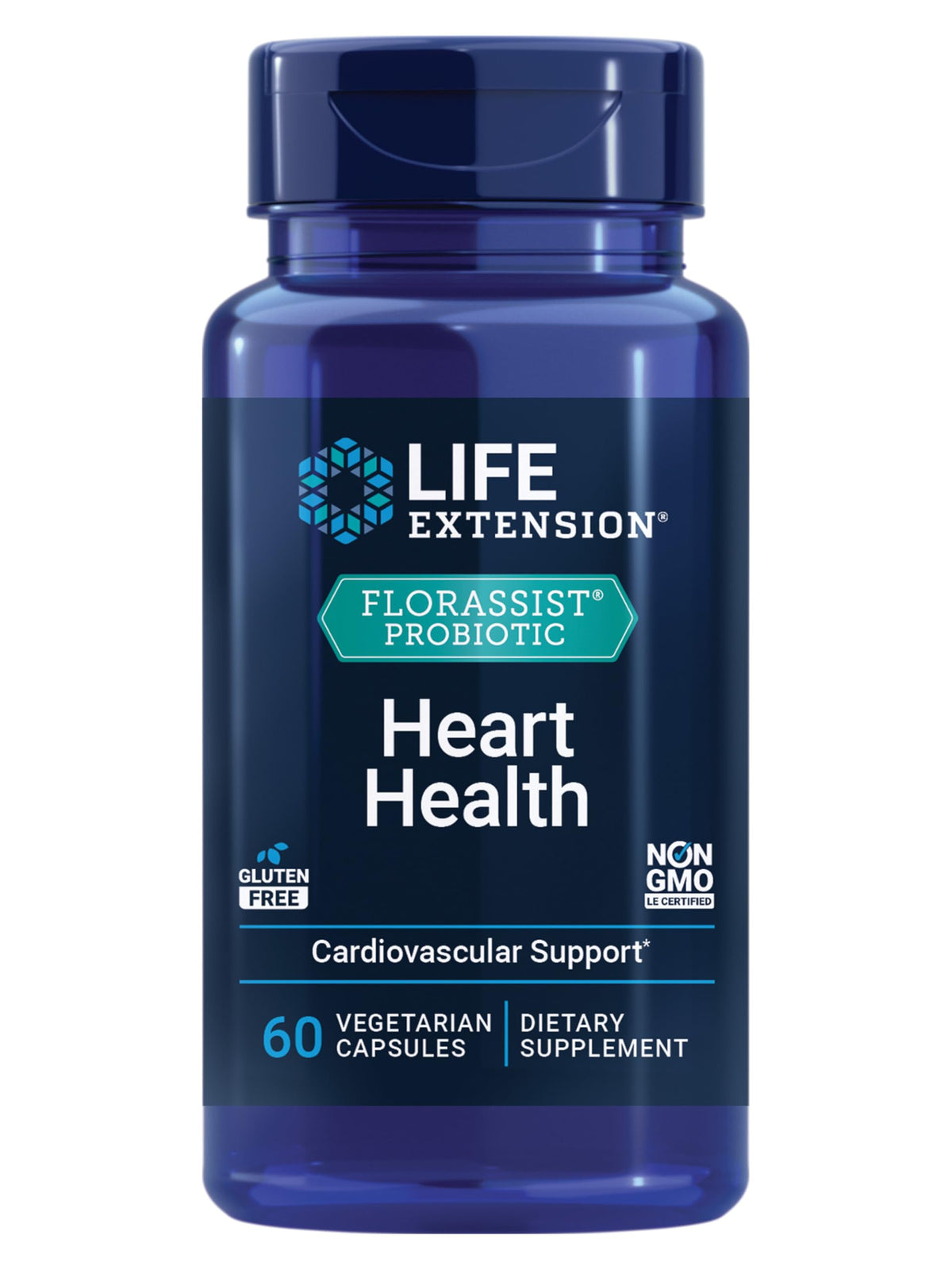 Life Extension FlorAssist: bouteille-capsules, soutien potentiel à la santé cardiovasculaire.