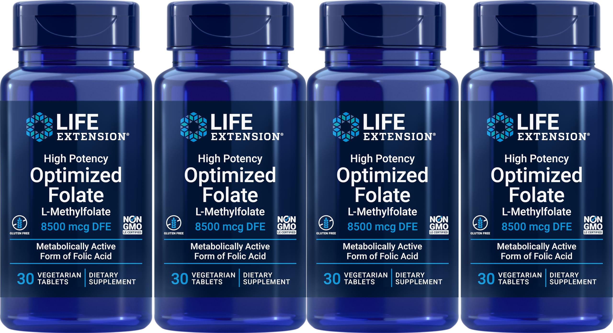 Life Extension Folate 8500 DFE – flacon, soutien quotidien au métabolisme et énergie.