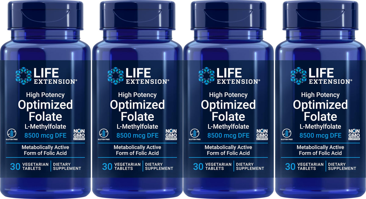 Life Extension Folate 8500 DFE – flacon, soutien quotidien au métabolisme et énergie.